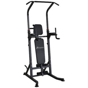 Soozier Pull Up Dip Station, Foldable Power Rack with Adjustable Weight Bench, Multi-Function Power Tower Workout Station for Home Gym Strength Training