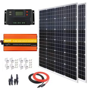 240 watt (2pcs 120 watt) solar panel kit with 1000w 12v-110v power inverter for rv, boat, off-grid 12 volt battery systems