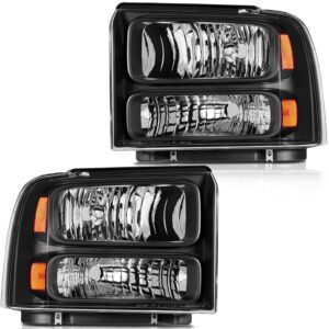 lbrst headlight assembly for ford for f250 for f350 for f450 for f550 super duty 2005 2006 2007 for ford excursion 2005 black housing amber reflector clear lens driver and passenger side headlamp