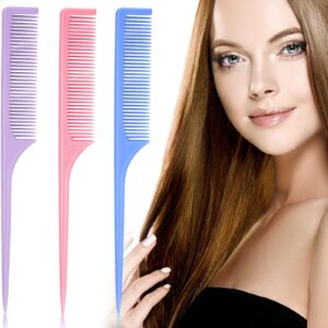 3 pieces plastic rat tail comb pintail comb fiber teasing comb 9 inch styling comb with thin and long handle for men women girl salon home supplies