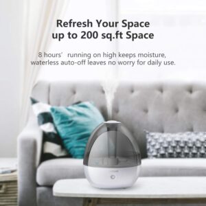 Cool Mist Humidifiers Whisper-Quiet, Humidifiers for Baby with High Low Mist, No Filter Humidifiers for Compact Rooms, Waterless Auto-Off, Night Light, 2L Capacity, ETL Approved