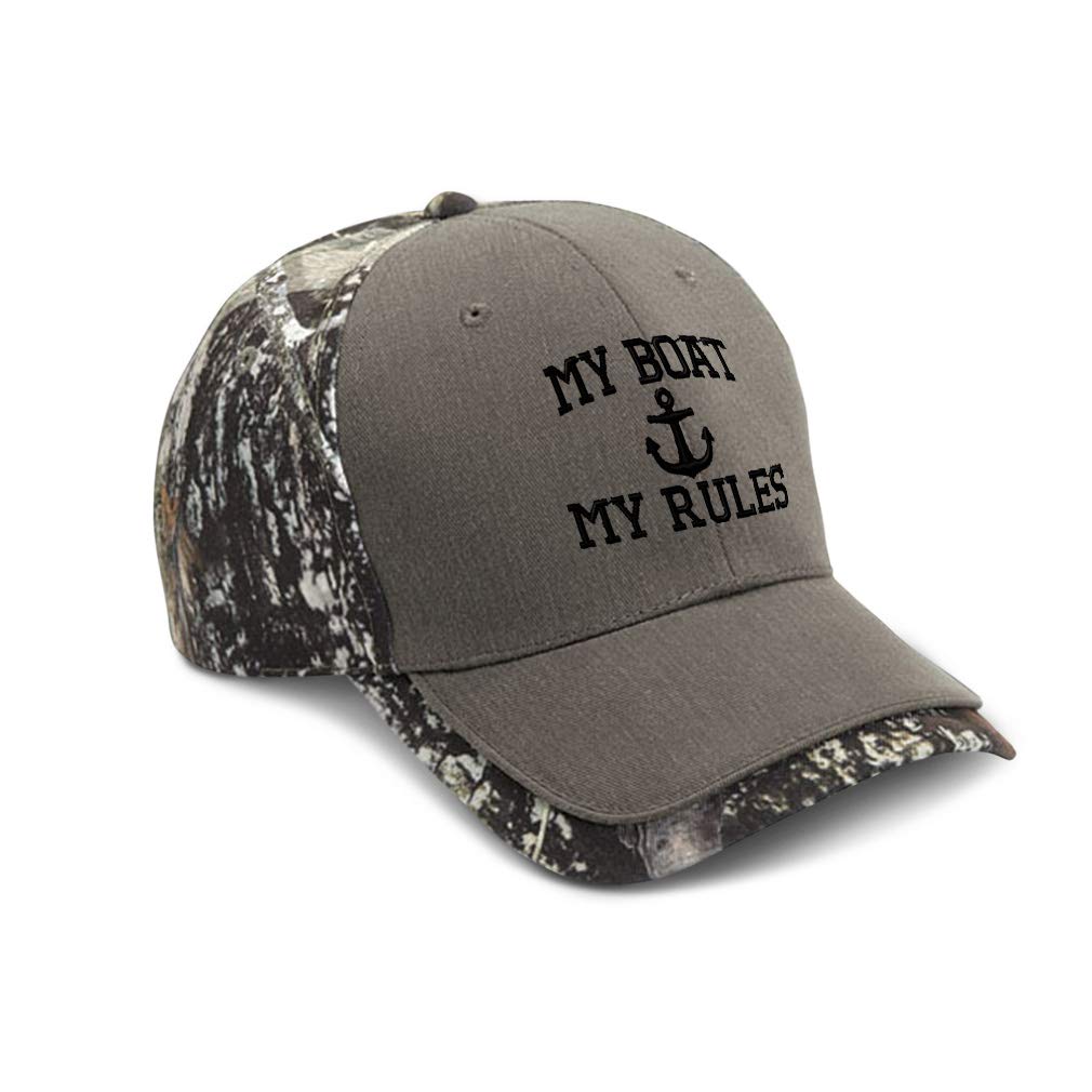 Camo Baseball Cap My Boat Rules Anchor Captain B Embroidery Cotton Hats for Men & Women Strap Closure Gray