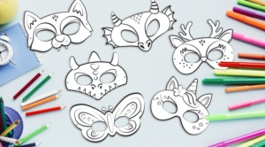 printable color your own magical creatures mask kit