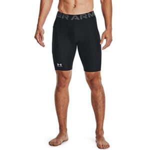 under armour men's heatgear pocket long shorts , black (001)/pitch gray, large