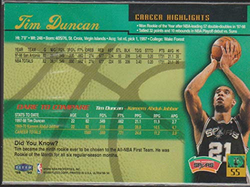 1998-99 Ultra Tim Duncan Spurs Basketball Card #55