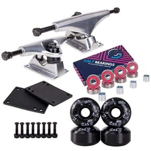 Cal 7 129mm, 139mm Skateboard Trucks, Wheels Combo (Silver Trucks+ Black Interstellar Wheels, 5 Inch Trucks)