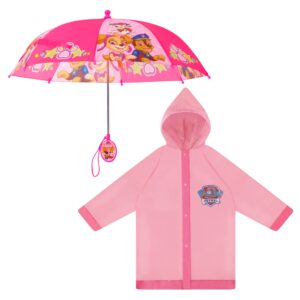 nickelodeon little umbrella and poncho raincoat set, paw patrol girls rain wear for toddler 2-3 or kids 4-7, light pink, large, age 6-7