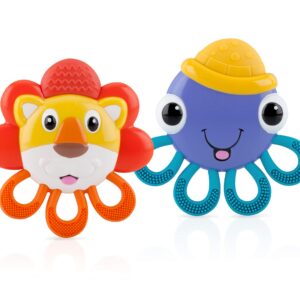 Nuby Vibe-eez Vibrating Teether - Battery Powered - Textured Surface and Easy to Grasp Toy for Baby Teething Relief - 3+ Months - Lion