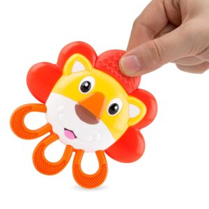 Nuby Vibe-eez Vibrating Teether - Battery Powered - Textured Surface and Easy to Grasp Toy for Baby Teething Relief - 3+ Months - Lion