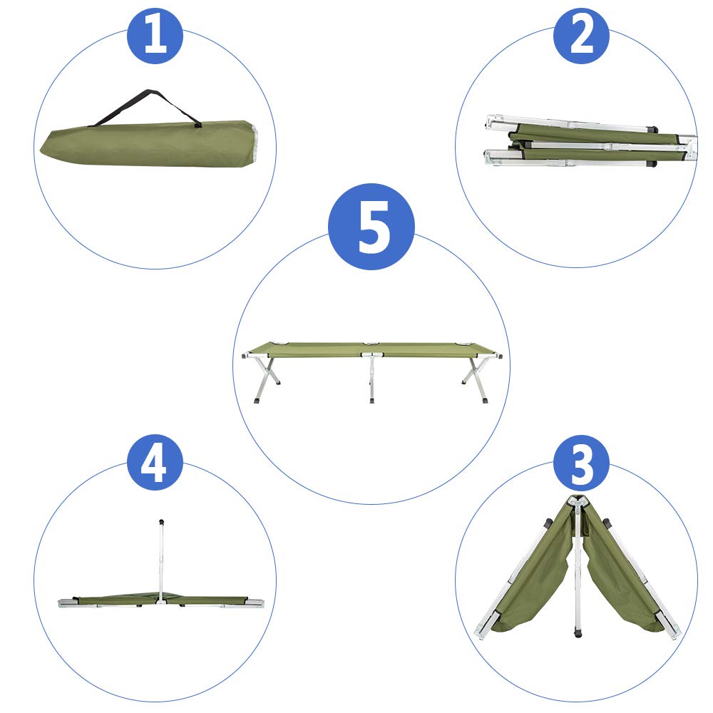 Guangshuohui Camp Bed, Portable Folding Camping Cot for Adults,Indoor Outdoor Portable Sleeping Cot for Hiking, Camping with Carrying Bag Army,Green