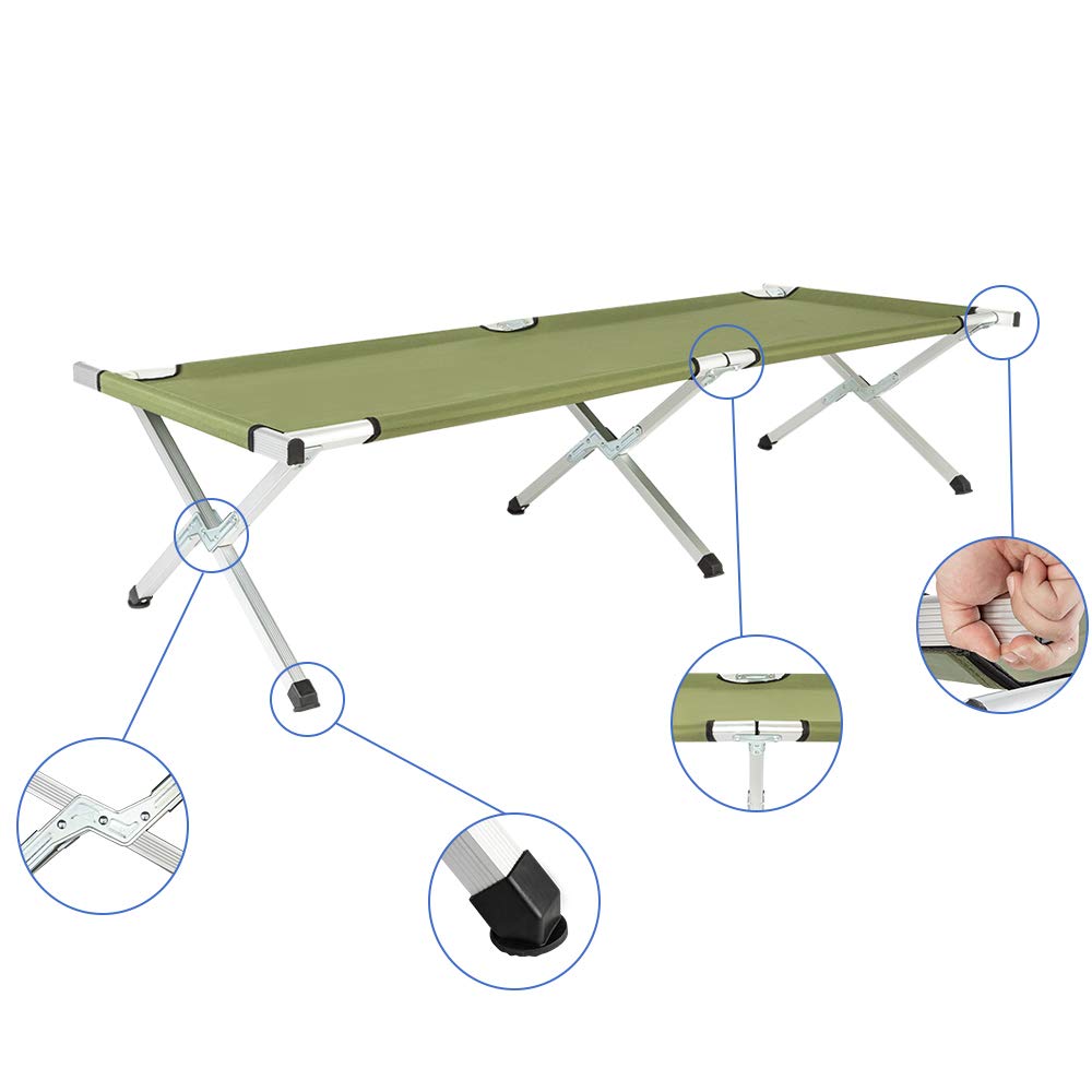 Guangshuohui Camp Bed, Portable Folding Camping Cot for Adults,Indoor Outdoor Portable Sleeping Cot for Hiking, Camping with Carrying Bag Army,Green