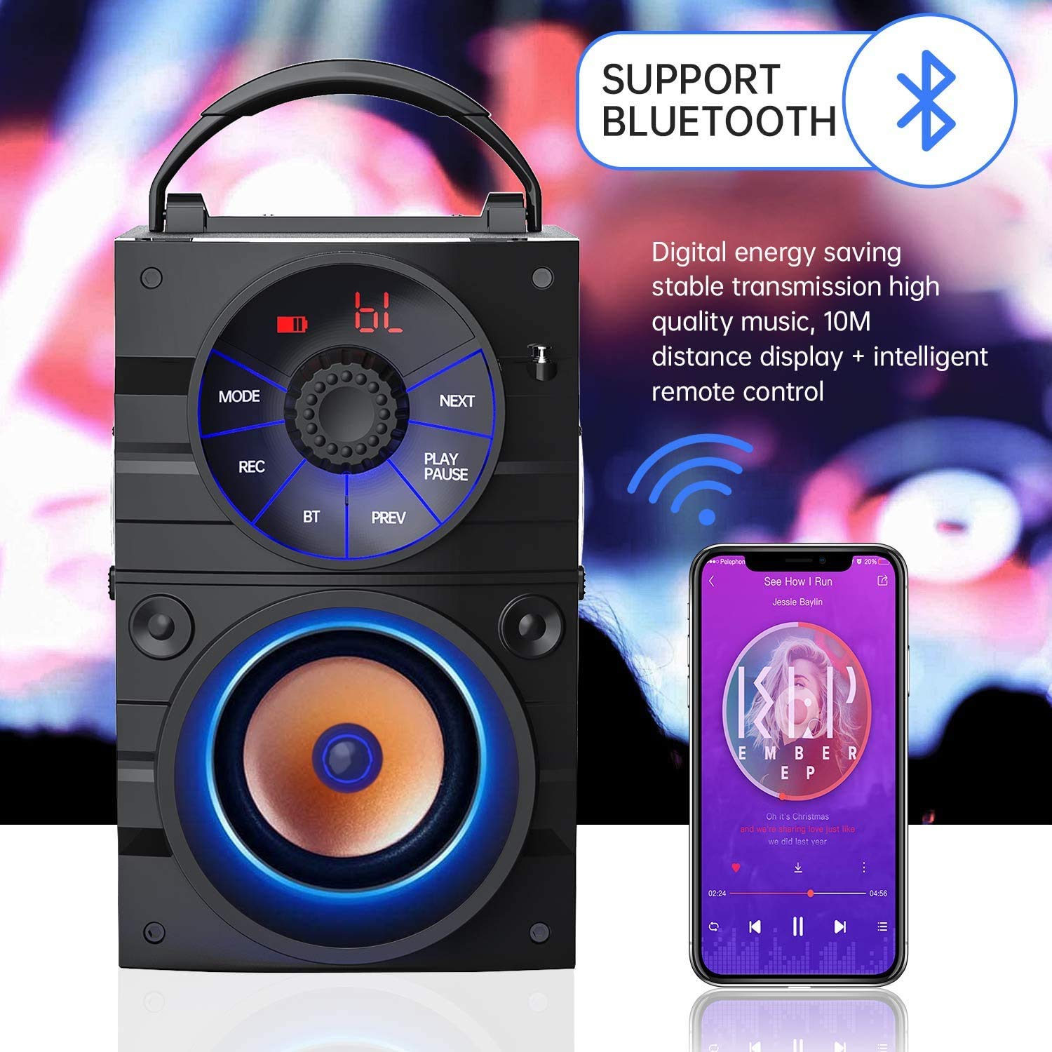 E I F E R Bluetooth Speakers Bluetooth Wireless Blue Tooth Speaker Subwoofer Loud Portable Bocinas with Remote Control & FM Radio, U-Disk/TF Card/AUX Input Player TWS Pairing Home Party B12