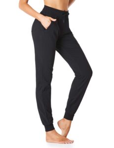 sevego lightweight women's 34" tall inseam cotton soft jogger with zipper pockets cargo pants black medium