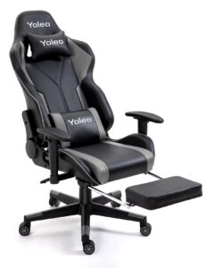 yoleo gaming chair with footrest high back computer gaming chair ergonomic office chair with mute casters adjustable armrest desk chair recliner chair with lumbar support bifma certified black/grey