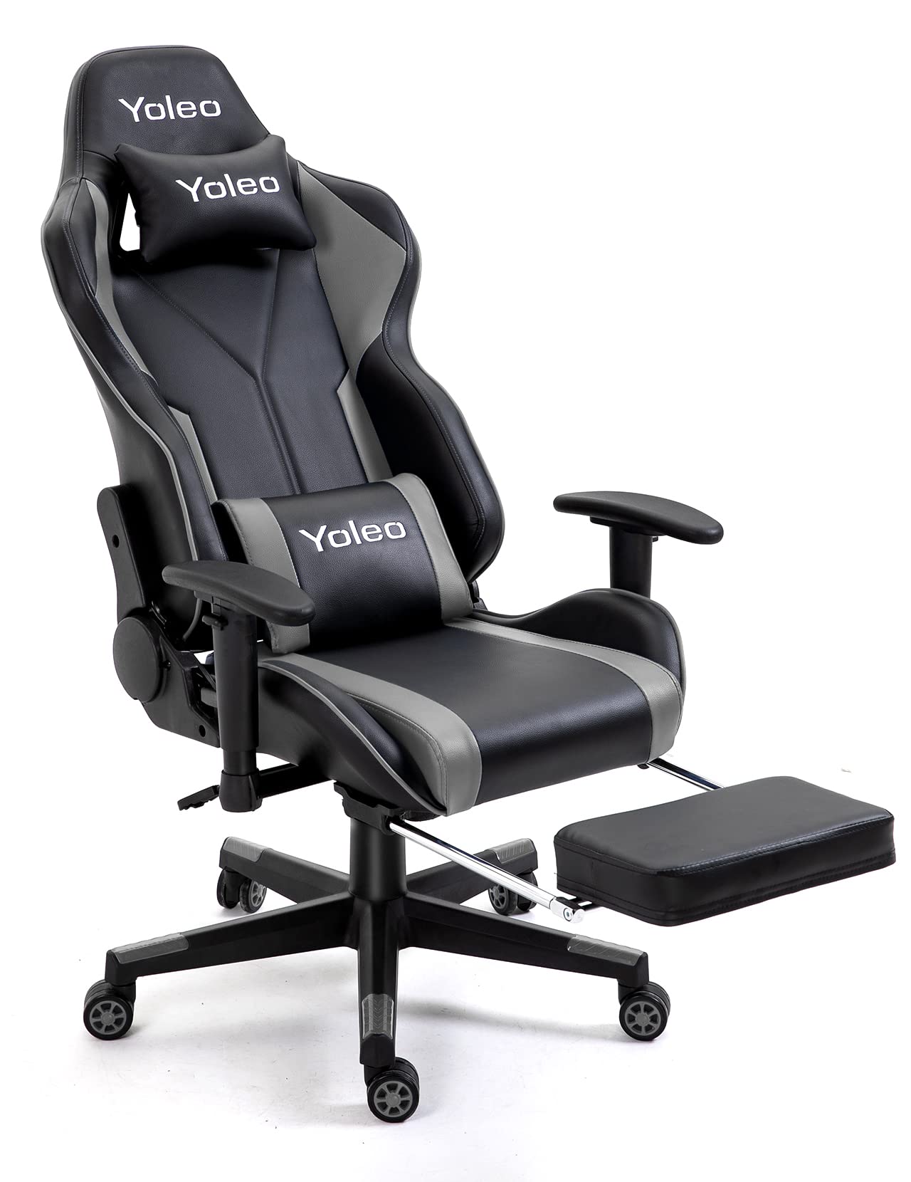 YOLEO Gaming Chair with Footrest High Back Computer Gaming Chair Ergonomic Office Chair with Mute Casters Adjustable Armrest Desk Chair Recliner Chair with Lumbar Support BIFMA Certified Black/Grey