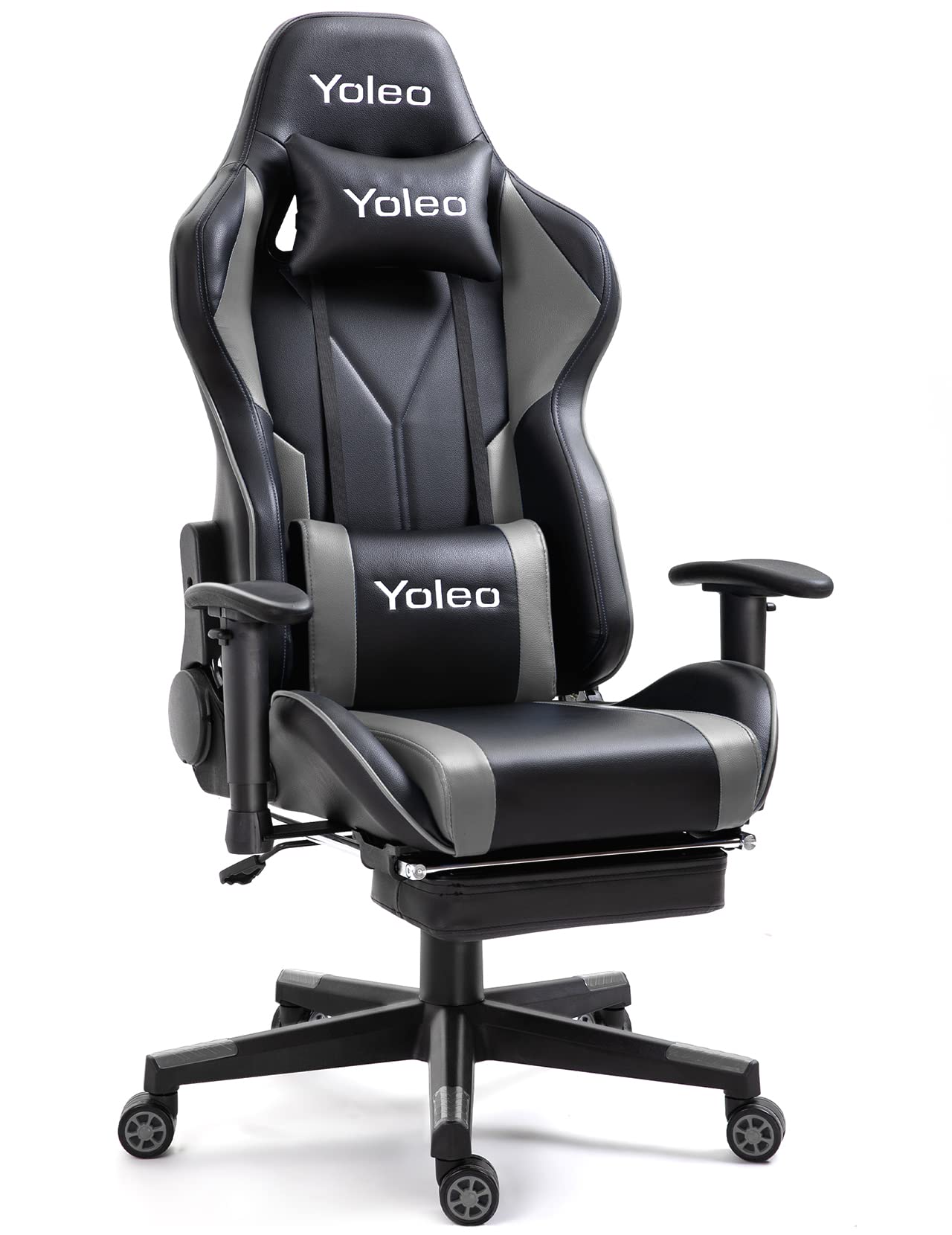 YOLEO Gaming Chair with Footrest High Back Computer Gaming Chair Ergonomic Office Chair with Mute Casters Adjustable Armrest Desk Chair Recliner Chair with Lumbar Support BIFMA Certified Black/Grey