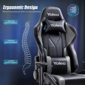 YOLEO Gaming Chair with Footrest High Back Computer Gaming Chair Ergonomic Office Chair with Mute Casters Adjustable Armrest Desk Chair Recliner Chair with Lumbar Support BIFMA Certified Black/Grey