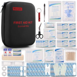 monoki first aid kit, 201 pcs emergency medical supplies safety first aid kit for home, office, school, car, boat, travel