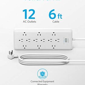 Anker Power Strip Surge Protector (2 × 4000 Joules), PowerExtend Strip 12 Outlets with Flat Plug, 1875W Output, 6ft Extension Cord, Dual Surge Protection for Office, Home