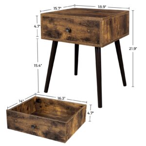 VASAGLE Nightstand, Sofa Side Table, End Table with a Drawer and Tapered Legs, Retro Style, for Bedroom, Rustic Brown ULET176B01