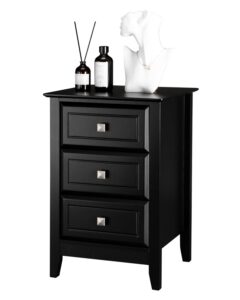 bonnlo upgraded black nightstand with drawers, night stands for bedrooms, modern bed side table/night stand with metal knobs for small spaces, college dorm, kids’ room, living room, 16w x 16d x 24h