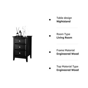 Bonnlo Upgraded Black Nightstand with Drawers, Night Stands for Bedrooms, Modern Bed Side Table/Night Stand with Metal Knobs for Small Spaces, College Dorm, Kids’ Room, Living Room, 16W x 16D x 24H