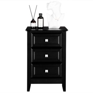 Bonnlo Upgraded Black Nightstand with Drawers, Night Stands for Bedrooms, Modern Bed Side Table/Night Stand with Metal Knobs for Small Spaces, College Dorm, Kids’ Room, Living Room, 16W x 16D x 24H