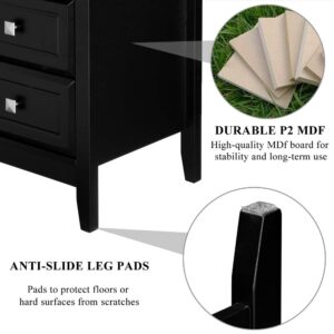 Bonnlo Upgraded Black Nightstand with Drawers, Night Stands for Bedrooms, Modern Bed Side Table/Night Stand with Metal Knobs for Small Spaces, College Dorm, Kids’ Room, Living Room, 16W x 16D x 24H