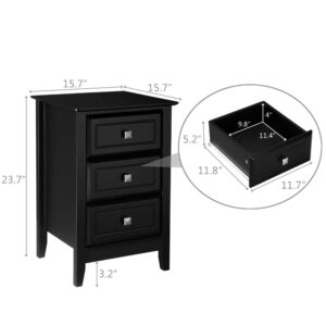 Bonnlo Upgraded Black Nightstand with Drawers, Night Stands for Bedrooms, Modern Bed Side Table/Night Stand with Metal Knobs for Small Spaces, College Dorm, Kids’ Room, Living Room, 16W x 16D x 24H