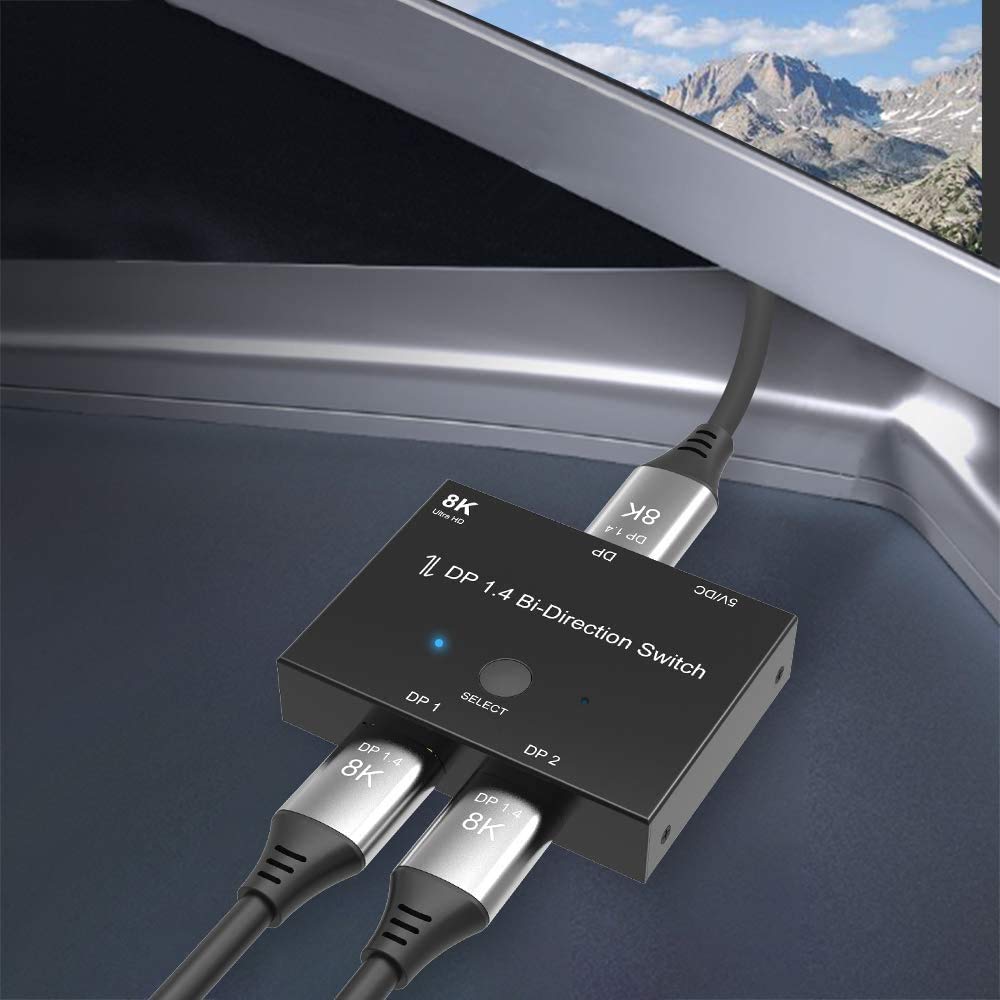 Angusplay DisplayPort Switch 8K Splitter Bidirectional DP 1.4 Switcher Box 2 in 1 Out / 1 in 2 Out Supports 8K@30Hz 4K@120Hz Compatible with PC Host Monitor Laptop etc