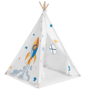 songmics kids teepee, portable play tent for toddlers, with ventilated window, floor mat, carry bag, private space for up to 3 kids, 43.3 x 43.3 x 61 inches, white ulpt120w01