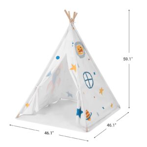 SONGMICS Kids Teepee, Portable Play Tent for Toddlers, with Ventilated Window, Floor Mat, Carry Bag, Private Space for Up to 3 Kids, 43.3 x 43.3 x 61 Inches, White ULPT120W01