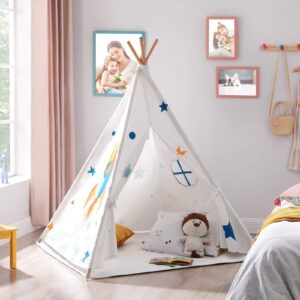 SONGMICS Kids Teepee, Portable Play Tent for Toddlers, with Ventilated Window, Floor Mat, Carry Bag, Private Space for Up to 3 Kids, 43.3 x 43.3 x 61 Inches, White ULPT120W01