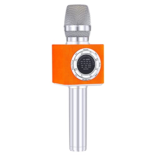 BONAOK Upgraded Wireless Bluetooth Karaoke Microphone with LED Screen, Portable Rechargeable Dynamic Mic and Speaker for Kids & Adults (D17 Orange)