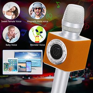 BONAOK Upgraded Wireless Bluetooth Karaoke Microphone with LED Screen, Portable Rechargeable Dynamic Mic and Speaker for Kids & Adults (D17 Orange)