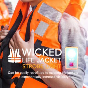 WICKED Life Jacket LED Strobe Light for Emergency Overboard Survival; Water Activated High Intensity Beam Long Range Rescue (4 Pack)