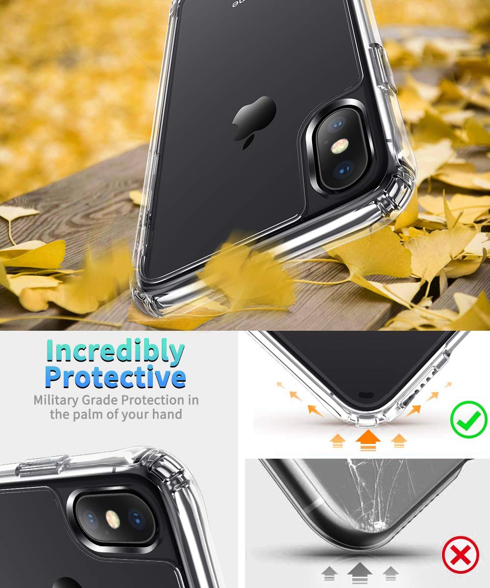 AEDILYS iPhone Xs Max Case,[Airbag Series] with [2 x Tempered Glass Screen Protector] [Military Grade]|15Ft. Drop Tested [Scratch-Resistant]|Wireless Charging | for Apple iPhone Xs Max 5.5 Inc- Clear