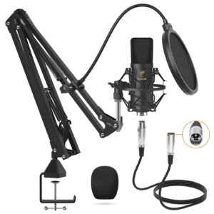 tonor xlr condenser microphone, professional cardioid studio mic kit with t20 boom arm, shock mount, pop filter for recording, podcasting, voice over, streaming, home studio, youtube (tc20)