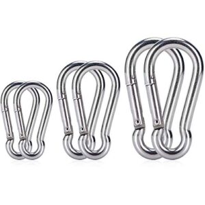 6PCS Spring Snap Hooks Carabiner- 304 Premium Stainless Steel Heavy Duty Carabiner Clips Assorted Sizes (2, 2.36, 3.15 inch) for Camping, Fishing, Hiking, Traveling, Backpack, Keychain; Silver