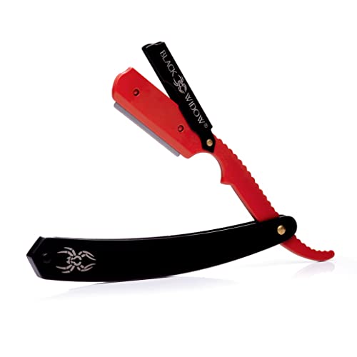 Barber Straight Razor, Professional Barber Straight Edge Razor - Barber Razor Compatible with Straight Razor Edge for Barber by Black Widow (1.5mm) (Red and Matte Black)