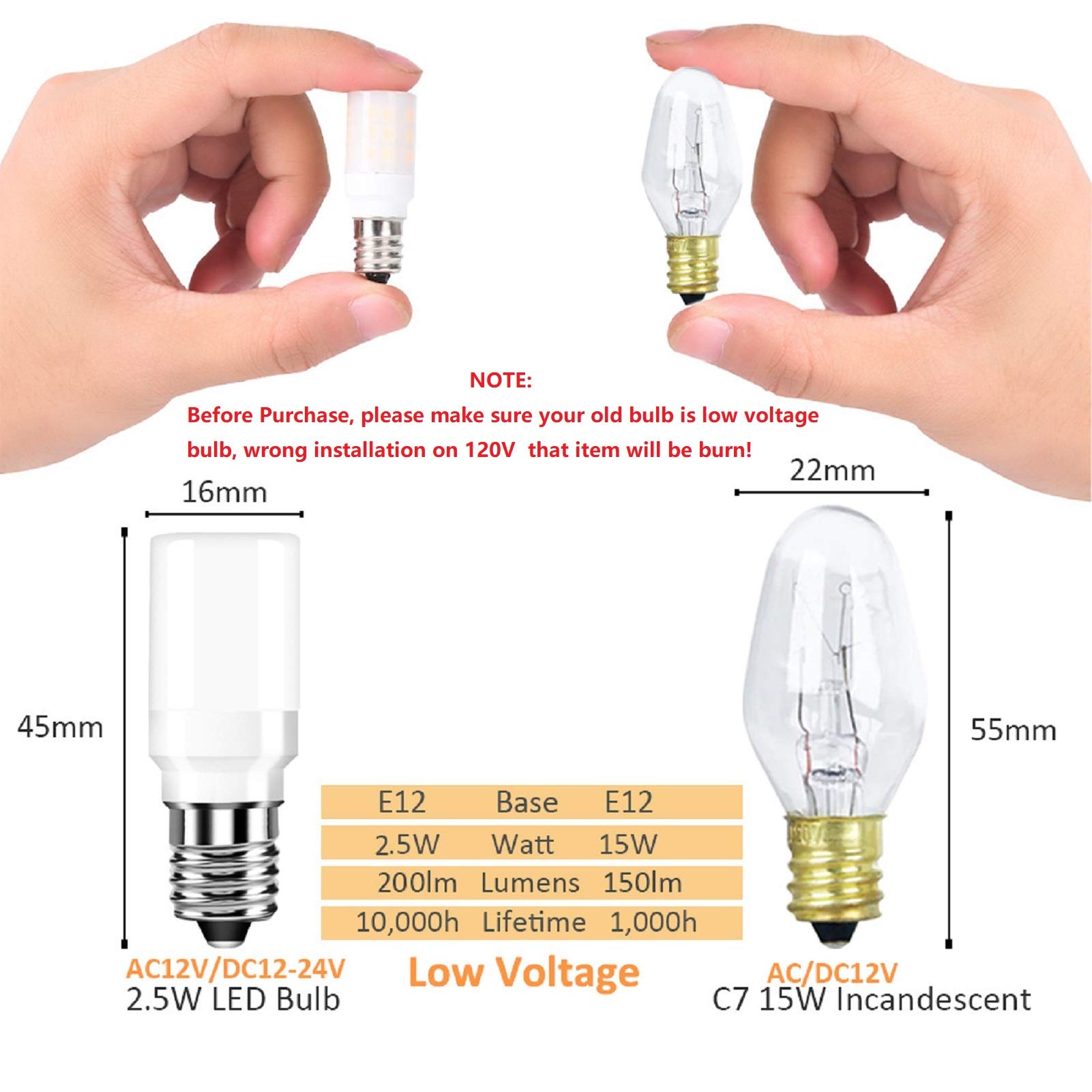 Neanete Low Voltage 12V 24V Candelabra E12 Base LED Appliance Light Bulb for ice Maker Water Dispenser RV Marine Landscape WR02X12208 416099 25W Replacement Warm White 3000k Non Dimmable Pack of 2