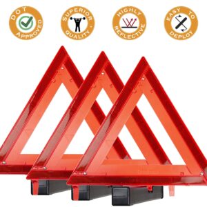 TYRANT Emergency Safety Warning Triangles – Roadside Kit for Car, Truck, RV Vehicles – DOT approved, Highly Reflective, Foldable with Carrying Case, Pack of 3