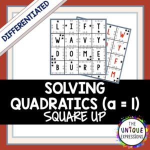 solving quadratics (a = 1) differentiated puzzle activity