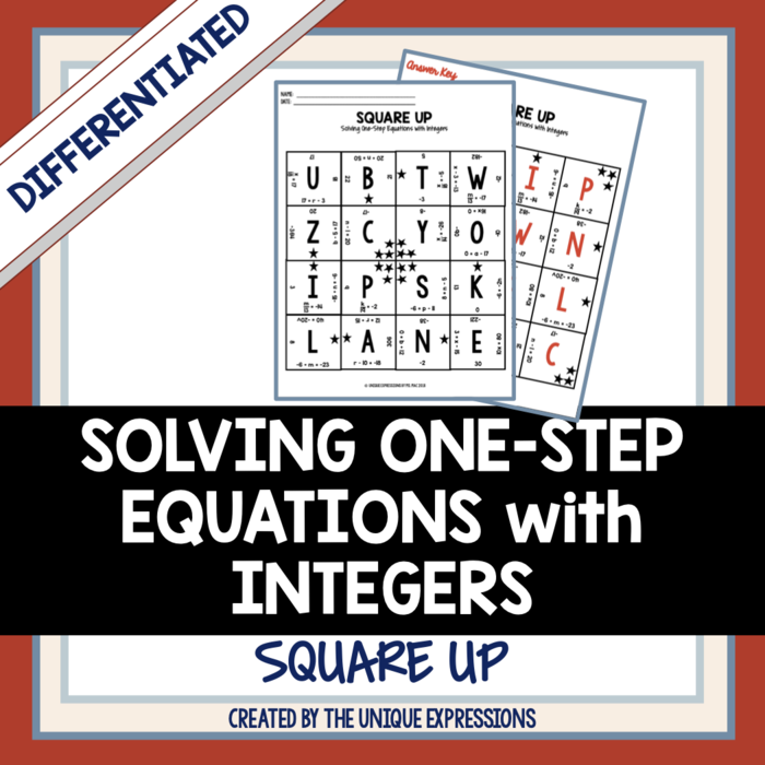 Solving One Step Equations (Integers) Differentiated Puzzle Activity