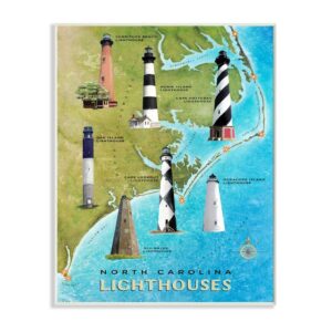 stupell industries map of lighthouses in north carolina coastal design, designed licensing studio art, 13 x 19, wall plaque