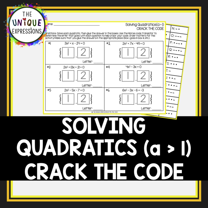 Solving Quadratics (a>1) Crack The Code Activity