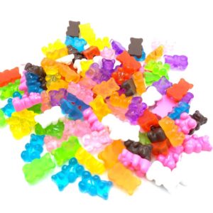 FRUTA 100pcs Resin Gummy Bear Charms Pendants Resin Bear Keychains Colorful Bear Candy Necklace Charms for DIY Craft Project Supplies