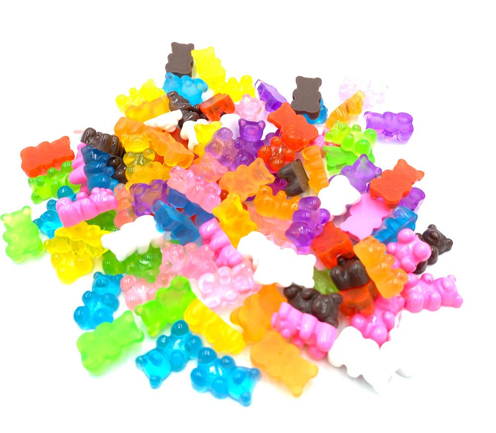 FRUTA 100pcs Resin Gummy Bear Charms Pendants Resin Bear Keychains Colorful Bear Candy Necklace Charms for DIY Craft Project Supplies