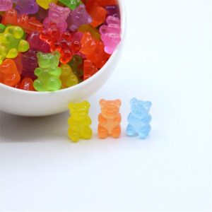 FRUTA 100pcs Resin Gummy Bear Charms Pendants Resin Bear Keychains Colorful Bear Candy Necklace Charms for DIY Craft Project Supplies