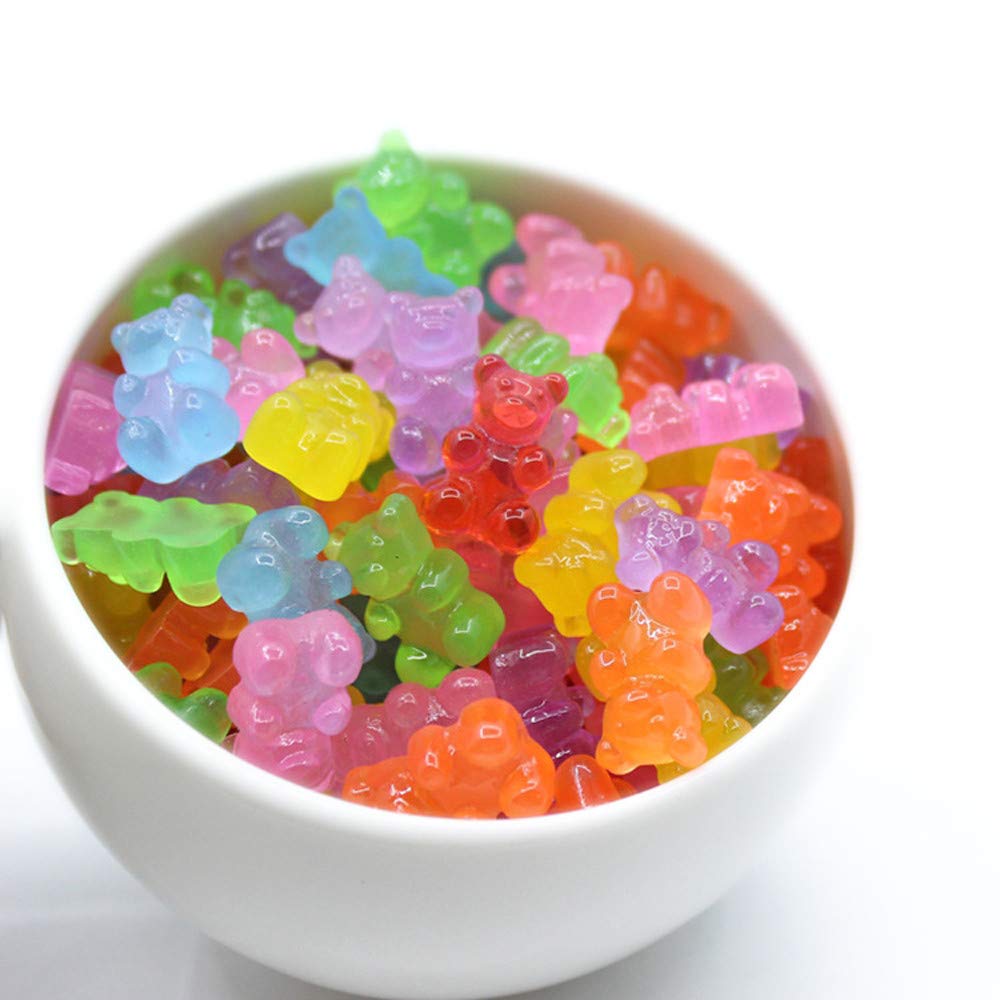 FRUTA 100pcs Resin Gummy Bear Charms Pendants Resin Bear Keychains Colorful Bear Candy Necklace Charms for DIY Craft Project Supplies